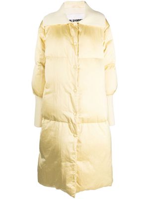 Jil Sander knit-collar padded midi coat - Yellow