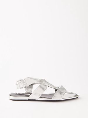 Jil Sander - Knotted-strap Metallic-leather Flat Sandals - Womens - Silver