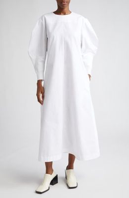 Jil Sander Lantern Sleeve Cotton Dress in Optic White