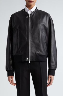 Jil Sander Leather Bomber Jacket in Black