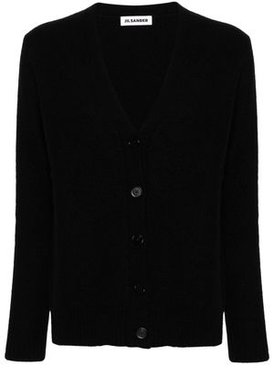 Jil Sander logo-engraved-buttons wool cardigan - Black