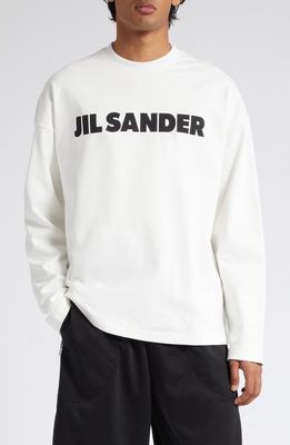 Jil Sander Logo Long Sleeve Graphic T-Shirt in Porcelain