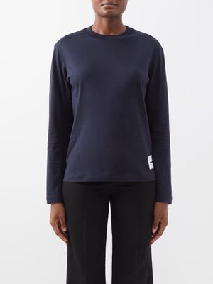 Jil Sander - Logo-patch Cotton-jersey Long-sleeved T-shirt - Womens - Dark Navy