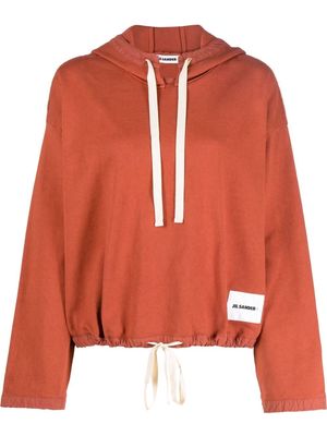 Jil Sander logo-patch drawstring hoodie - Orange