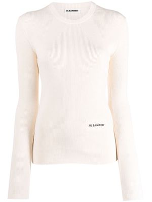 Jil Sander logo-patch ribbed-knit top - Neutrals