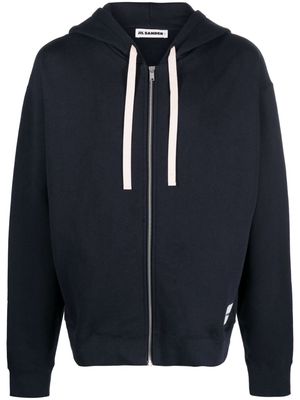 Jil Sander logo-patch zip-up hoodie - Blue