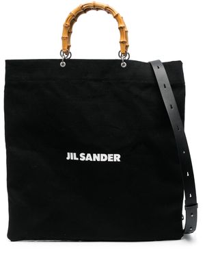 Jil Sander logo-print bamboo-handle tote bag - Black
