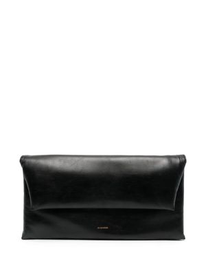 Jil Sander logo-print leather clutch bag - Black