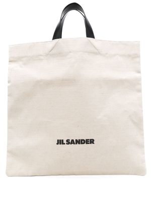 Jil Sander logo-print linen tote bag - White