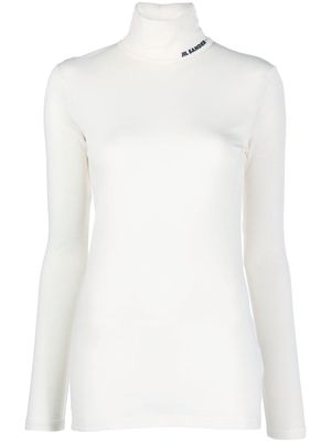 Jil Sander logo-print roll-neck top - White