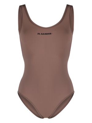 Jil Sander logo-print sleeveless swimsuit - Brown