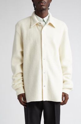 Jil Sander Long Sleeve Alpaca & Wool Snap-Up Shirt in Latte