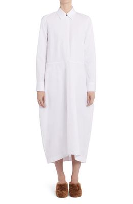 Jil Sander Long Sleeve Organic Cotton Poplin Shirtdress in Optic White