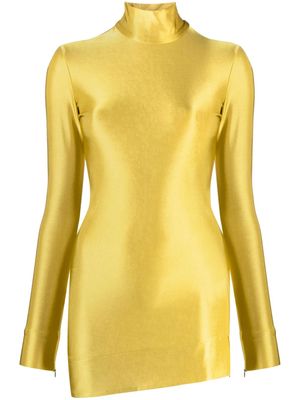 Jil Sander mock-neck long-sleeve satin blouse - Yellow