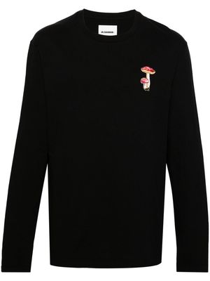Jil Sander Mushroom-embroidered cotton sweatshirt - Black
