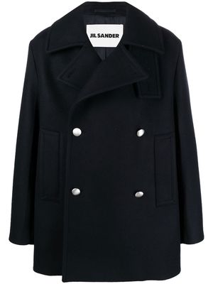 Jil Sander notched-colar double-breasted coat - Blue
