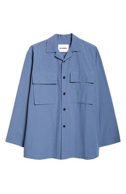 Jil Sander Oversize Cotton Button-Up Shirt in French Blue