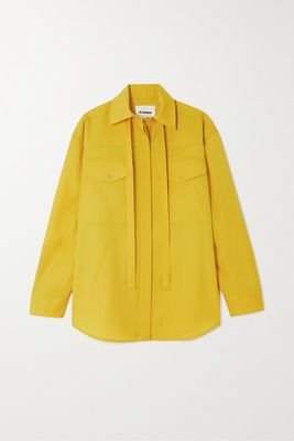Jil Sander - Oversized Tie-detailed Wool-gabardine Shirt - Yellow