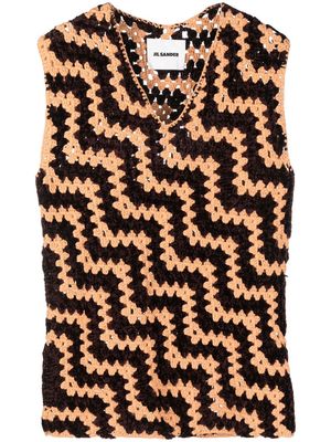 Jil Sander patterned open-knit vest - Brown
