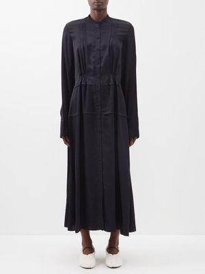 Jil Sander - Pintucked Satin Shirt Dress - Womens - Navy