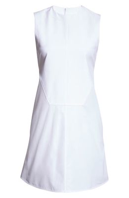 Jil Sander Plastron Detail Sleeveless Cotton Poplin A-line Dress in Optic White
