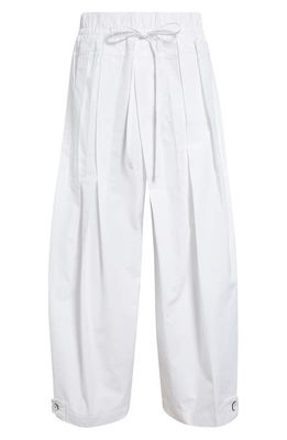 Jil Sander Pleated Cotton Wide Leg Pants in 100 Optic White