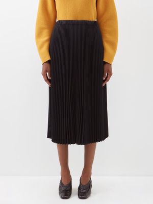Jil Sander - Pleated Wool-blend Gabardine Midi Skirt - Womens - Black