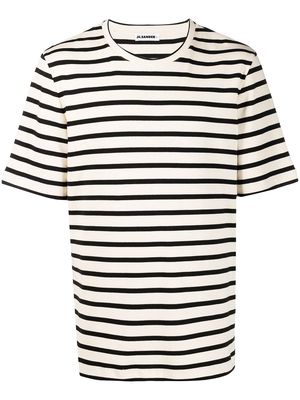 Jil Sander Plus striped logo patch T-shirt - Neutrals