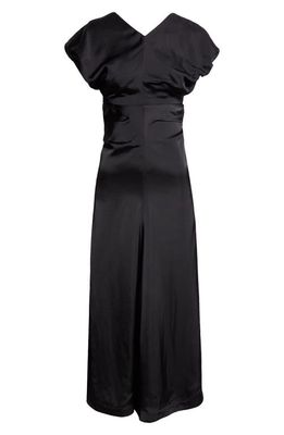 Jil Sander Puff Sleeve Satin Midi Dress in 001 Black