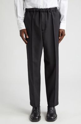 Jil Sander Relaxed Fit Elastic Waist Tapered Leg Ankle Trousers in Black