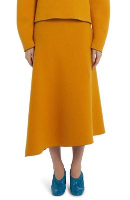Jil Sander Reversible Double Face Virgin Wool Blend Midi Skirt in Open Navy/Mustard