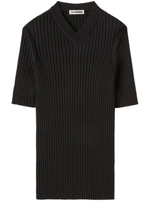 Jil Sander ribbed-knit V-neck T-shirt - Black