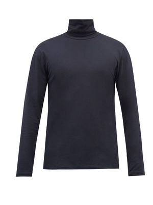 Jil Sander - Roll-neck Cotton-blend Jersey Long-sleeved T-shirt - Mens - Dark Navy