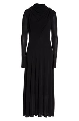 Jil Sander Scarf Neck Long Sleeve Foulard Midi Dress in 001 - Black