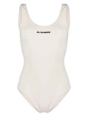 Jil Sander scoop-back logo-print one-piece - Neutrals