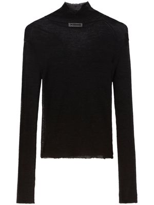 Jil Sander semi-sheer logo-patch top - Black