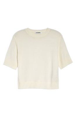 Jil Sander Short Sleeve Crop Wool Sweater in White Snow