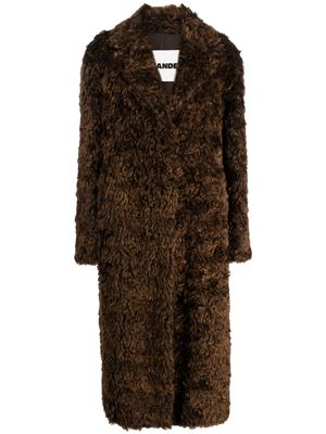 Jil Sander single-breasted faux-fur midi coat - Brown