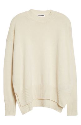 Jil Sander Slouchy Crewneck Cashmere Sweater in 107 - Natural