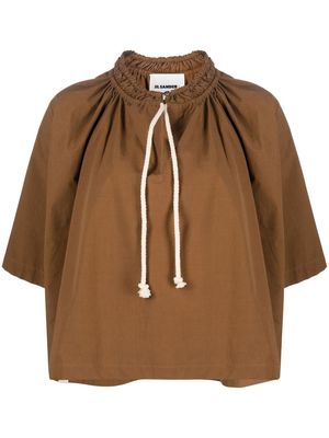 Jil Sander tie-fastening short-sleeve blouse - Brown