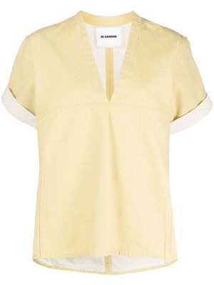 Jil Sander V-neck short-sleeve cotton top - Yellow