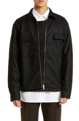 Jil Sander Wool Zip Shirt Jacket in Black