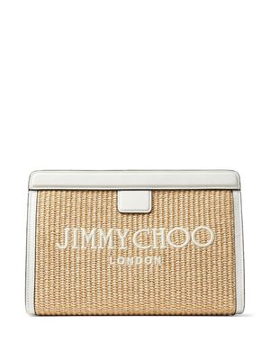 Jimmy Choo Avenue logo-embroidered woven clutch - Neutrals