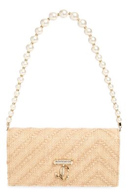 Jimmy Choo Avenue Raffia Wallet on a Strap in Natural/Light Gold