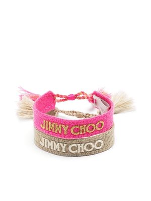 Jimmy Choo Beach embroidered-logo bracelets - Neutrals