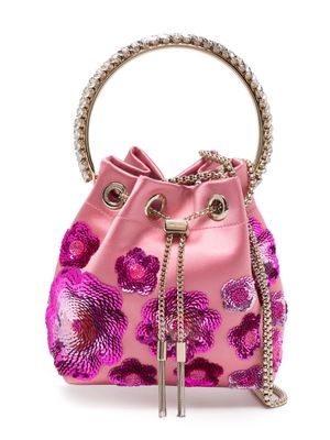 Jimmy Choo Bon Bon floral-sequinned bucket bag - Pink