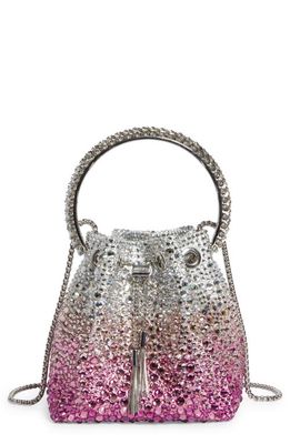 Jimmy Choo Bon Bon Gradient Crystal Embellished Satin Top Handle Bucket Bag in Candy Pink/Silver