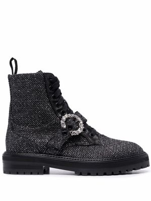 Jimmy Choo Cora crystal-embellished flat combat boots - Black