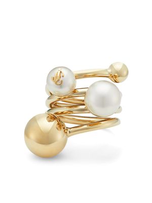 Jimmy Choo debossed-logo multi-pearl ring - Gold