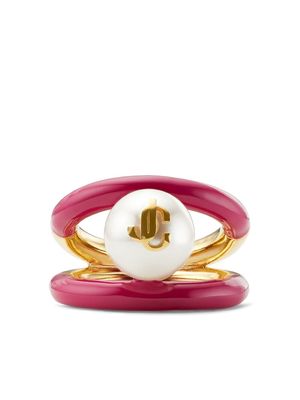 Jimmy Choo debossed-logo pearl ring - Pink